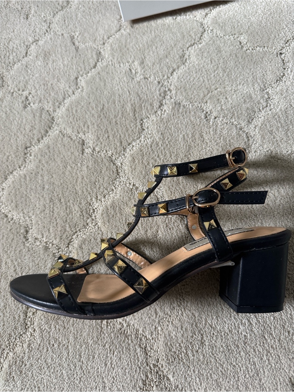 Vegan Leather Black Studded Block Heel Sandals Sz 39 8 or 8 1/2